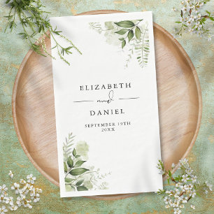 Rustic Greenery Floral Elegant Names Datum Servet