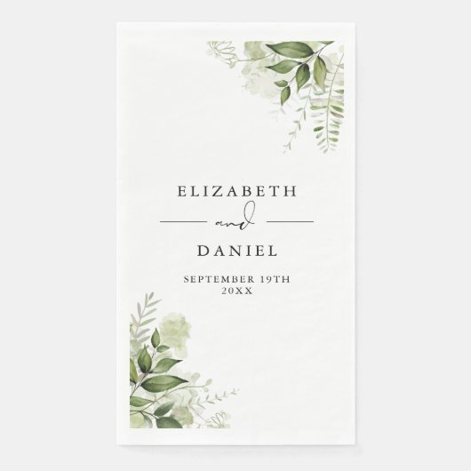 Rustic Greenery Floral Elegant Names Datum Servet (Voorkant)