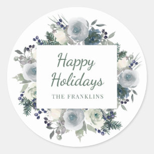 Rustic Greenery Floral Prettige feestdagen Kerstmi Ronde Sticker