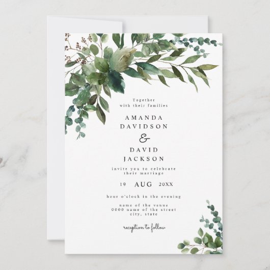 Rustic Greenery Foliage Eucalyptus Garden Wedding  Kaart (Voorkant)