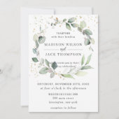 Rustic Greenery Foliage Leafy Wreath Gold Wedding Kaart (Voorkant)