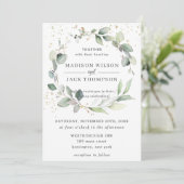 Rustic Greenery Foliage Leafy Wreath Gold Wedding Kaart (Staand voorkant)