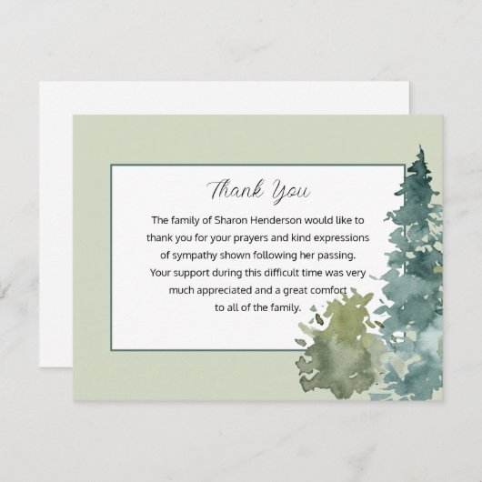 Rustic Greenery Funeral Merci Carte de note (Devant / Derrière)