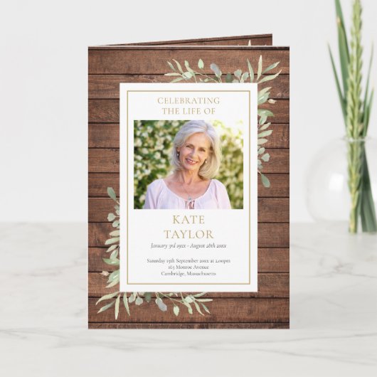 Rustic Greenery Funeral Order of Service (Uitvaart Programma (Voorkant)