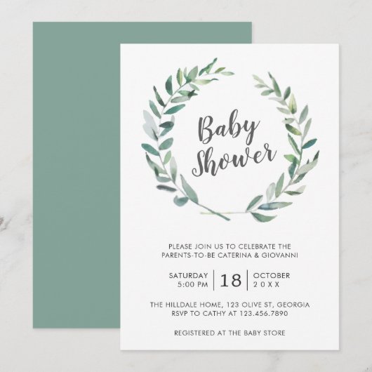 Rustic Greenery Gender Neutral Couples Baby shower Kaart (Voorkant / Achterkant)