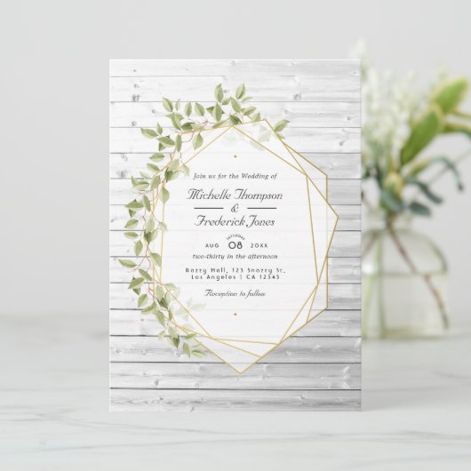 Rustic Greenery Geometric QR Code RSVP Weddenschap Kaart (Staand voorkant)