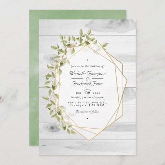 Rustic Greenery Geometric QR Code RSVP Weddenschap Kaart (Voorkant / Achterkant)