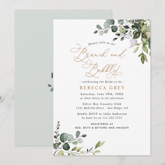 Rustic Greenery Gold Brunch & Bubble Vrijgezellenf Kaart (Voorkant / Achterkant)