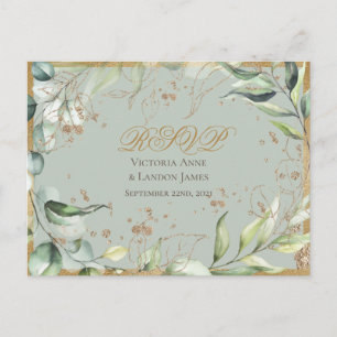 Rustic Greenery Gold Calligraphy RSVP Wedding Briefkaart