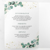 Rustic Greenery Gold Eucalyptus QR Code Weddenscha Drieluik Uitnodiging (Binnenzijde eerst)