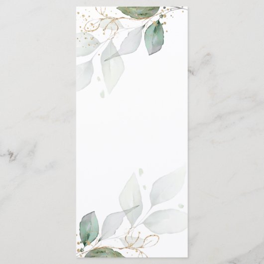 Rustic Greenery Gold Feuille Menu Mariage (Dos)