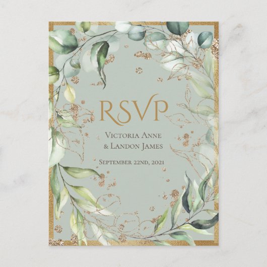 Rustic Greenery Gold Glitter Wedding RSVP Briefkaart (Voorkant)