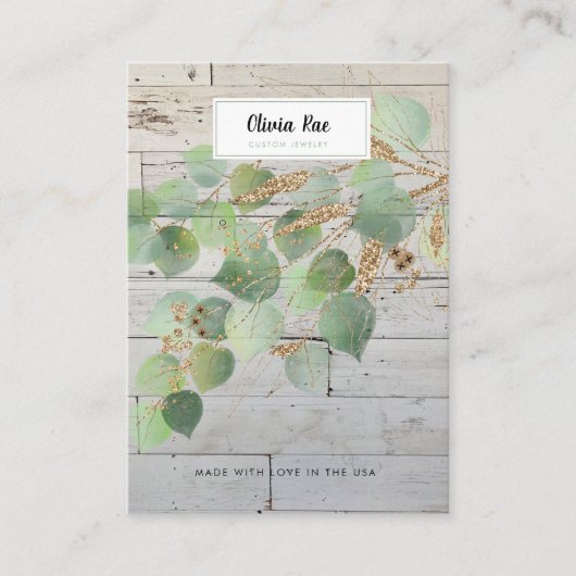 Rustic Greenery Gold Leaf Jewelry Display Kaart Visitekaartje (Voorkant)