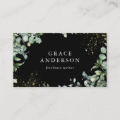 Rustic Greenery Gold Navy Blue Eucalyptus QR Code Visitekaartje (Voorkant)