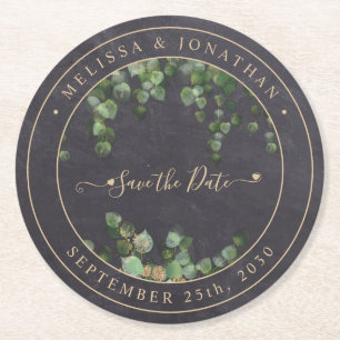Rustic Greenery Gold Wedding Save the Date Ronde Kartonnen Onderzetter