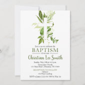 Rustic Greenery Green Cross Boy Baptisme Kaart (Voorkant)