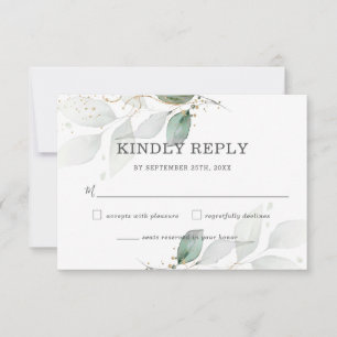 Rustic Greenery Green Leaves Botanical Wedding RSVP Kaartje