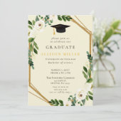 Rustic Greenery Ivory Gold Floral Afstuderen Kaart (Staand voorkant)
