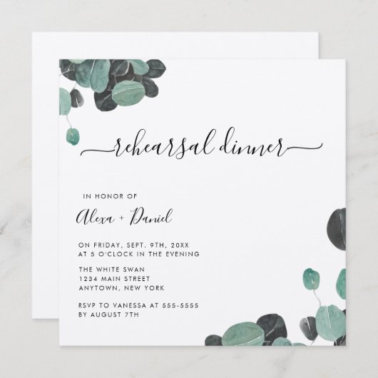 Rustic Greenery Kraft Répétition Dîner Invitations (Devant / Derrière)