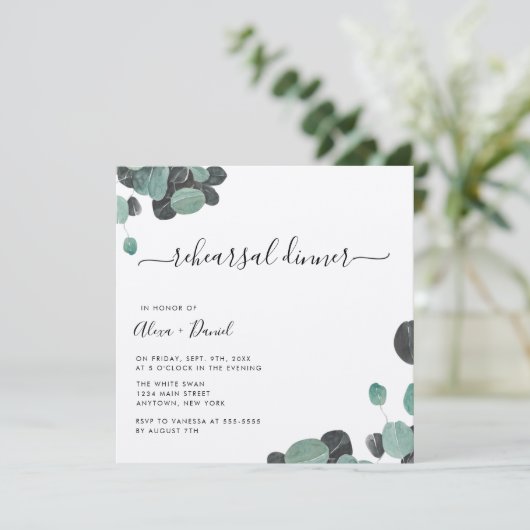 Rustic Greenery Kraft Répétition Dîner Invitations (Debout devant)