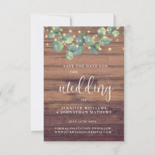 Rustic Greenery Lights Wedding Save the Date Kaart Notitiekaartje