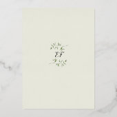 Rustic Greenery Monogram First Heilige Communie Folie Uitnodiging (Achterkant)