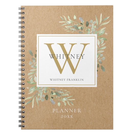 Rustic Greenery Monogram Name Planner 2021 Notitieboek (Voorkant)