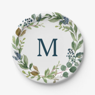 Rustic Greenery Monogram Vrijgezellenfeest Papier Papieren Bordje