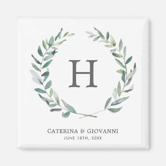 Rustic Greenery Monogram Wreath Wedding Magneet (Voorkant)