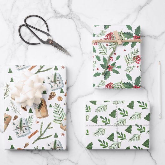 Rustic Greenery Pine kerst Berry Holiday Boho Inpakpapier Vel (Voorkant)