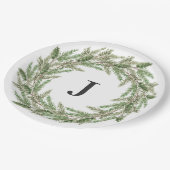 Rustic Greenery Pine Wreath Monogram Holiday Papieren Bordje (Gekanteld)