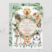 Rustic Greenery Puppy Dogs Boy Baby shower Kaart (Voorkant / Achterkant)