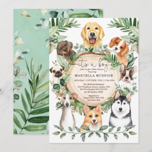 Rustic Greenery Puppy Dogs Boy Baby shower Kaart