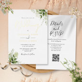 Rustic Greenery QR Code Elegant Wedding Gold Folie Uitnodiging