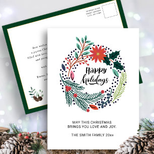 Rustic Greenery Red Poinsettia Floral Wreath Briefkaart