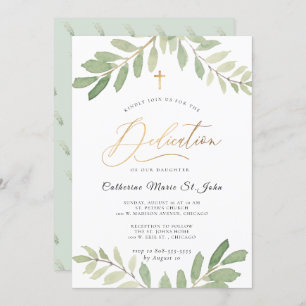 Rustic Greenery Sage Green Faux Gold Dedication Kaart