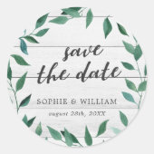 Rustic Greenery Save the Date Ronde Sticker (Voorkant)