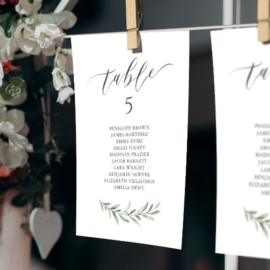 Rustic greenery script tabelnummeroverzicht kaart