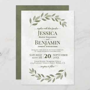 Rustic Greenery Simple Elegant Sage Green Wedding Kaart