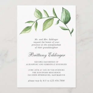 Rustic Greenery Sprig Gender Neutral Annaprashan Kaart