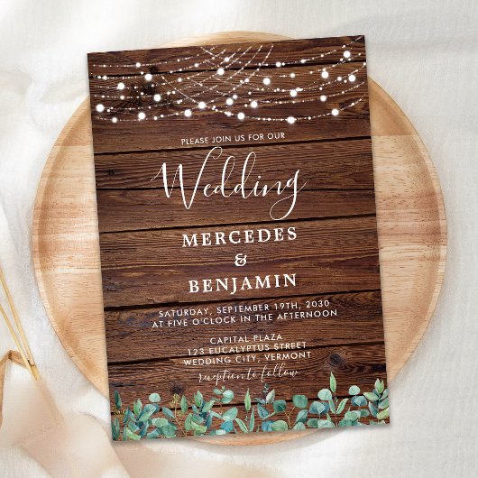 Rustic Greenery String Lights Country Wood Weddens Kaart