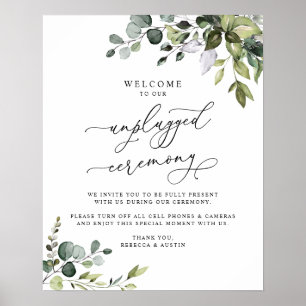 Rustic Greenery Unplugged Wedding Ceremony Sign Poster