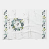 Rustic Greenery Waterverf Laurel Wreath Monogram Theedoek (Horizontaal)