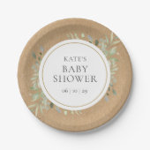Rustic Greenery Waterverf Neutraal Baby shower Papieren Bordje (Voorkant)