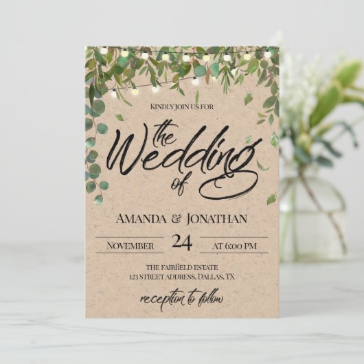 Rustic Greenery Wedding Invitation Kaart (Staand voorkant)