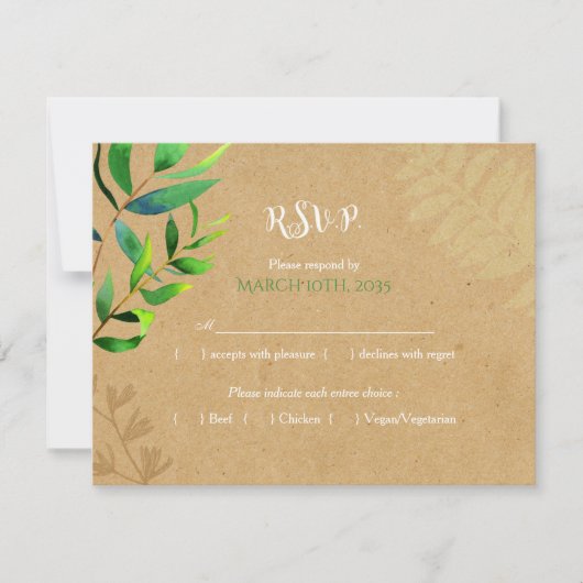 Rustic Greenery Wedding Meal Choice RSVP (Voorkant)