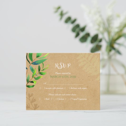 Rustic Greenery Wedding Meal Choice RSVP (Staand voorkant)