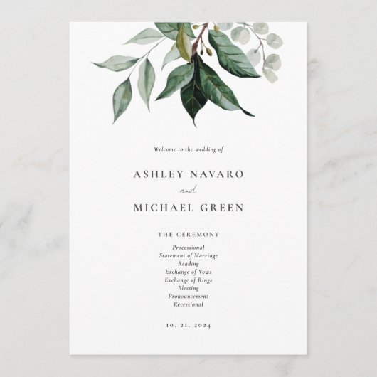 Rustic Greenery Wedding Programme Programma (Voorkant)