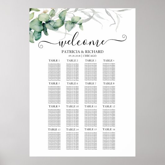 Rustic Greenery Wedding Seating Chart Poster (Voorkant)