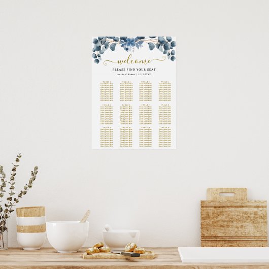 Rustic Greenery Wedding Table Plan Poster (Keuken)